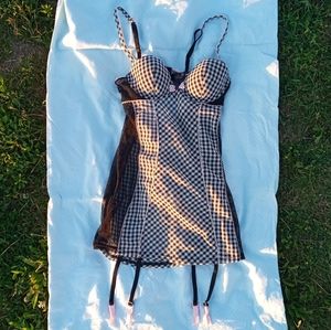 Black and white gingham lingerie babydoll dress